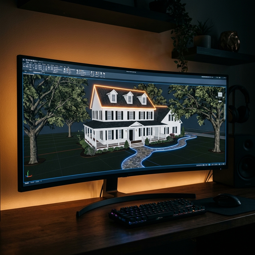 3D model of a home displayed in a design platform